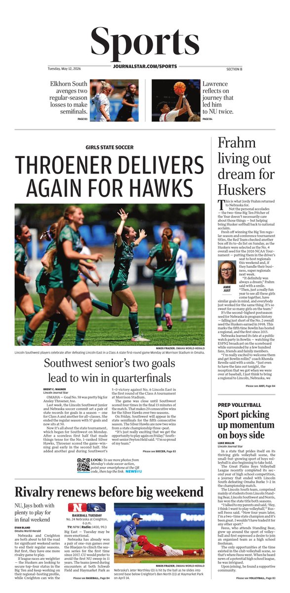 LJSSportsWagner's tweet photo. Ansley Throener and Peyton Held put on a show for Lincoln Southwest in a state tournament win.

Newspaper view.
https://t.co/bdfx05ojEd https://t.co/daMmCcCveR