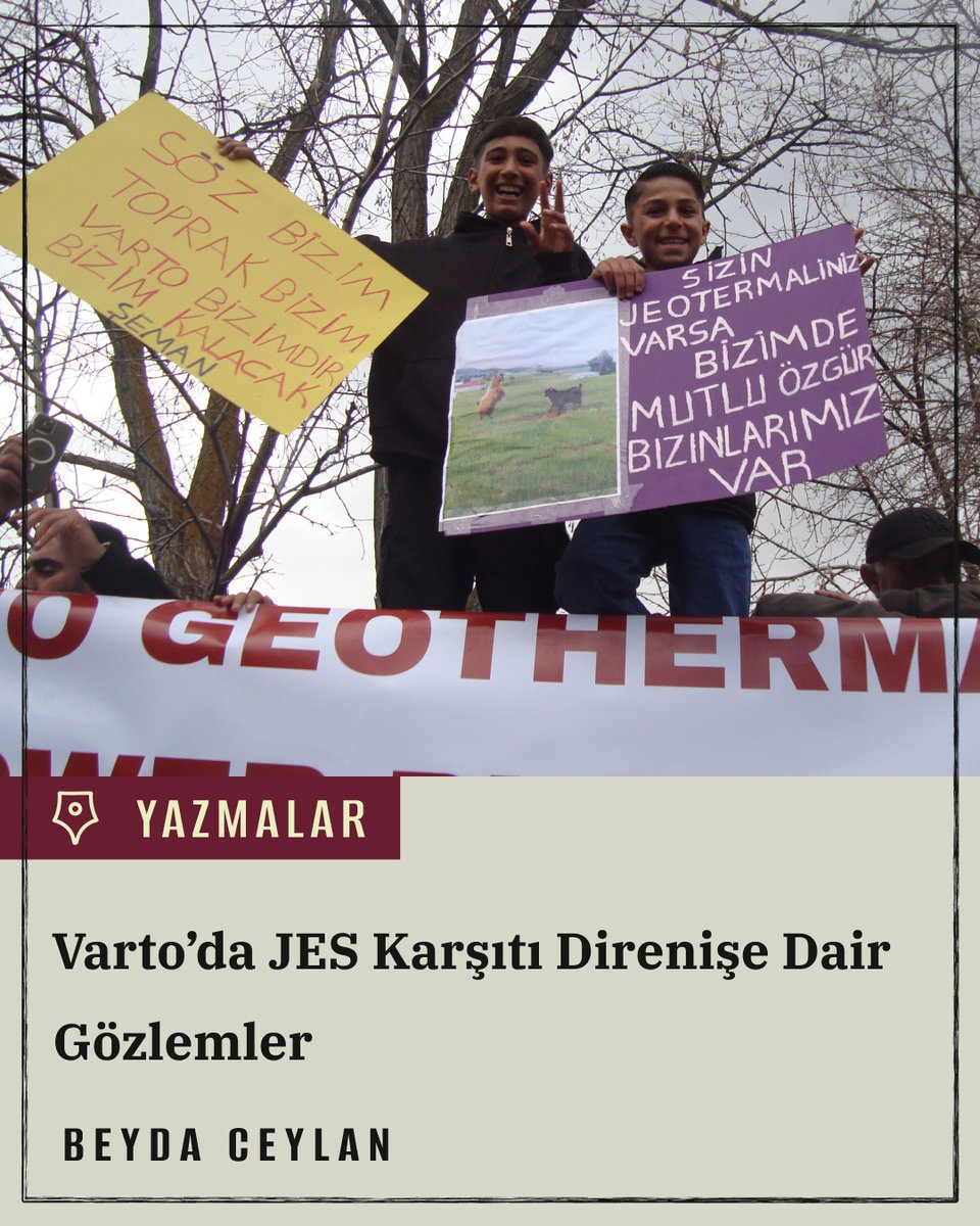 elyazmalaricom's tweet photo. Yazmalar - Beyda Ceylan (@beydacb) yazdı: 
Varto’da JES Karşıtı Direnişe Dair Gözlemler

"Varto ve Karlıova hattında yaşam için köy köy, mahalle mahalle örgütlenen bu direniş, Türkiye’nin yakın tarihinde gözlediğim en başarılı yerel ekoloji direnişlerinden biri olduğu için üzerine düşünmeyi hak ediyor."
https://t.co/qUqOIvPWw7