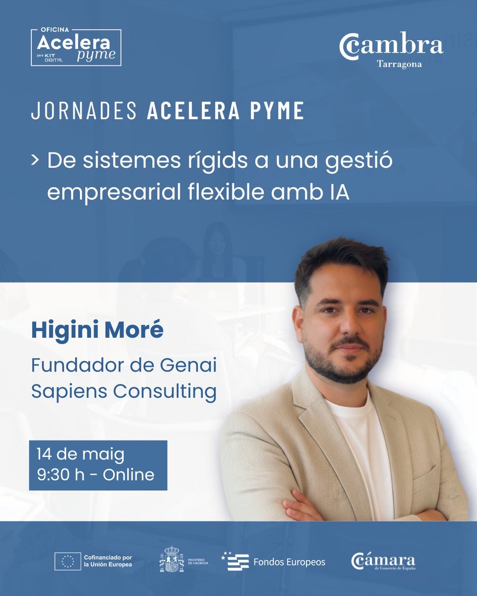 CambraTarragona's tweet photo. 🤖 Com es gestionen les empreses a l’era de la intel·ligència artificial?
Ens ho dirà Higini Moré, fundador de Genai Sapiens Consulting, el 14 de maig a les 9.30 hores a una nova sessió del cicle de jornades Accelera Pime.

ℹ️ Inscriu-te: https://t.co/L0nQoJeBu2 https://t.co/VAAnBdlIKQ