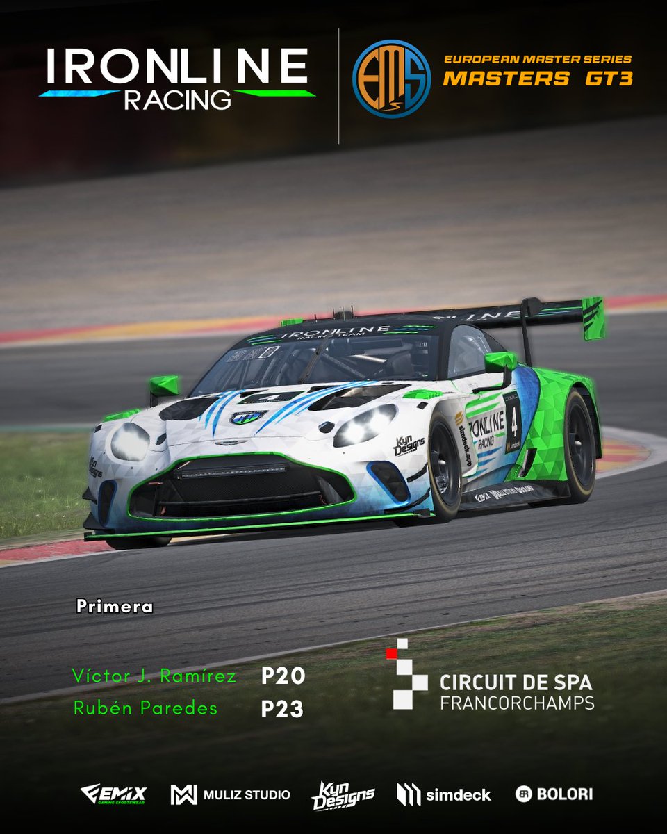 IRONLINE_RACING's tweet photo. Estos son los resultados de ayer en la @EMS_iRacing en Spa!

En 1ª a pesar del trabajo de los nuestros los ritmos asustan y han acabado abajo.

En 2ª metemos tres coches en el top10 y dos de ellos en el podio! Enhorabuena!

#Ironline #MastersGT3 #Simracing https://t.co/wHEI6ZKMur