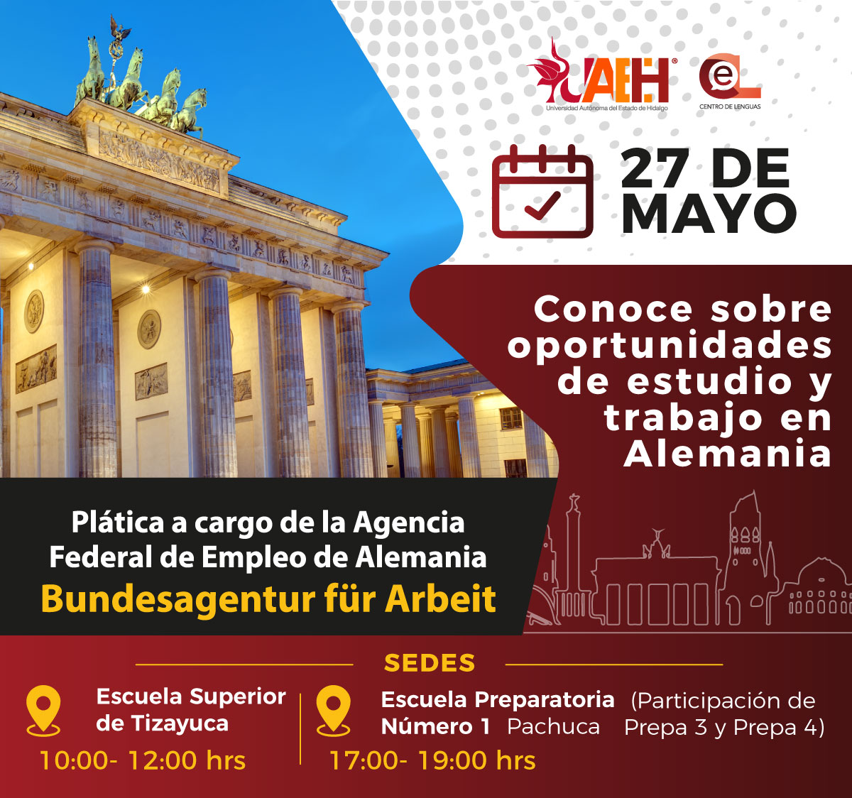 uaeh_cel's tweet photo. 𝐀𝐓𝐄𝐍𝐂𝐈𝐎́𝐍 📷📷
Alumnos de bachillerato, enfermería, medicina y carreras afines.
Si siempre ha sido tu sueño vivir y trabajar en otro país, ¡esta es tu oportunidad!
Oportunidades laborales en Alemania.
#PASCH #goetheinstitut https://t.co/hbQWEiAMFh