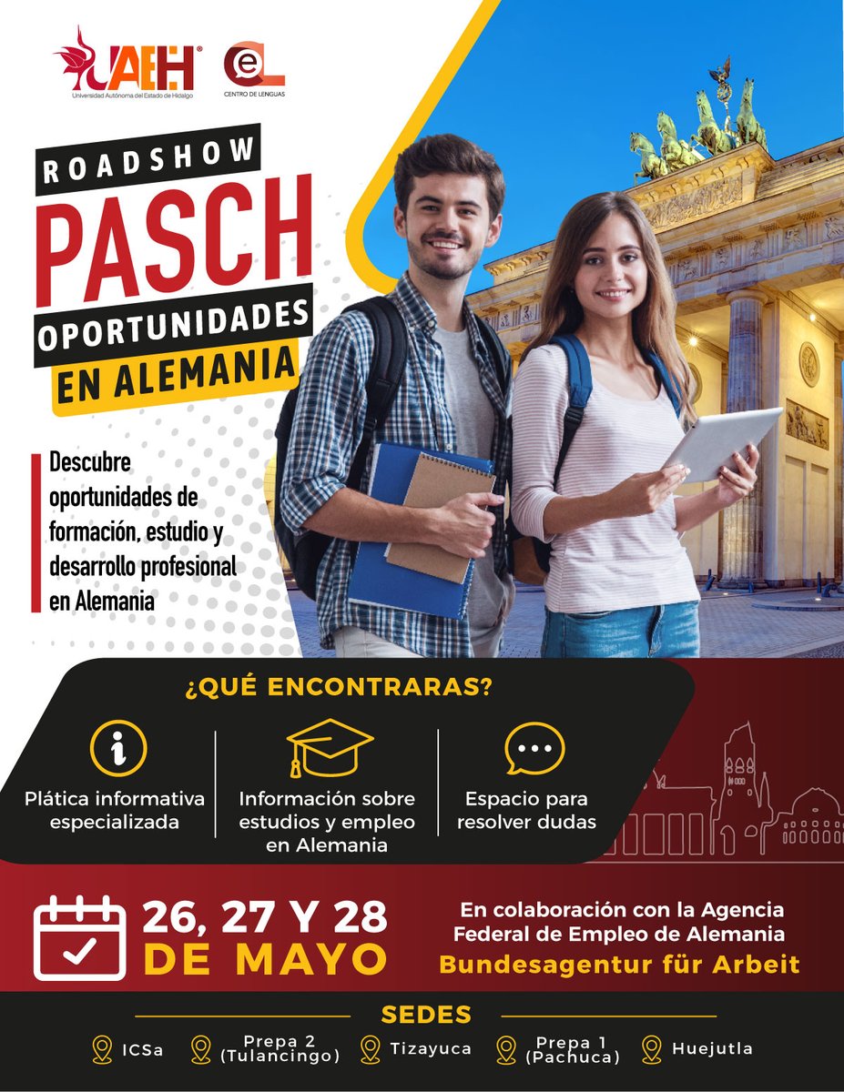 uaeh_cel's tweet photo. 𝐀𝐓𝐄𝐍𝐂𝐈𝐎́𝐍 📷📷
Alumnos de bachillerato, enfermería, medicina y carreras afines.
Si siempre ha sido tu sueño vivir y trabajar en otro país, ¡esta es tu oportunidad!
Oportunidades laborales en Alemania.
#PASCH #goetheinstitut https://t.co/qdq3sVrQkR
