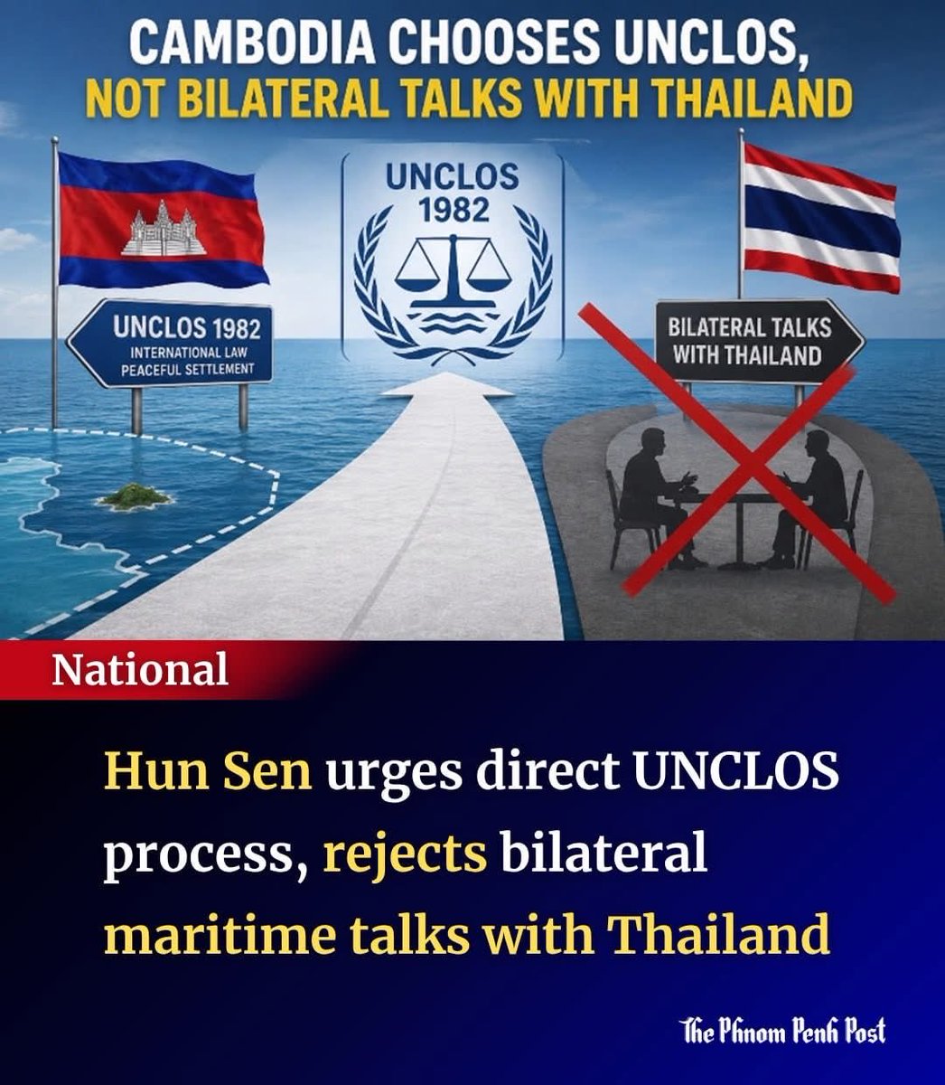 chantra's tweet photo. Cambodian Senate president Hun Sen has urged the government to avoid any new bilateral maritime negotiations with Thailand and instead move directly to international mechanisms under the UN Convention on the Law of the Sea (UNCLOS)...

👉🔗 Full Story: https://t.co/NOgfJBFUFX https://t.co/Tz8tB2hKZy