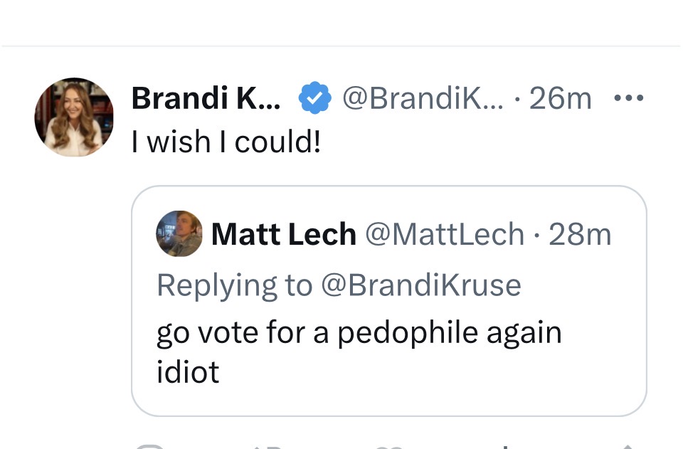 Hamsandwic74401's tweet photo. @BrandiKruse You know what’s truly evil. Knowing that Trump is a pussy grabbing, serial cheater, adjudicated rapist, conman, and credibly accused(under oath) child p e d o and still supporting him because you care more about the grift than you do those girls and women. 

You are trash. https://t.co/Ng1h1OhZL8