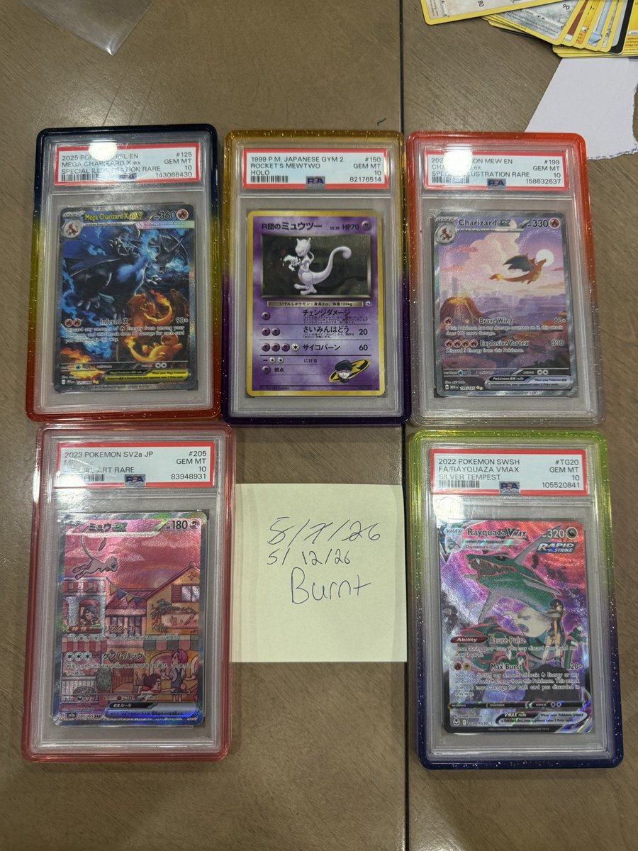 BurntSol_'s tweet photo. @ArnoldMoger @pray4goodpulls FS / FT !!!

Charizard 151 - $1800
Rocket’s Mewtwo - $3500
Mega Charizatd - $2,700
Rayquaza Vmax - $525
Mew Jpn - $650 https://t.co/lp4WyHCT1C