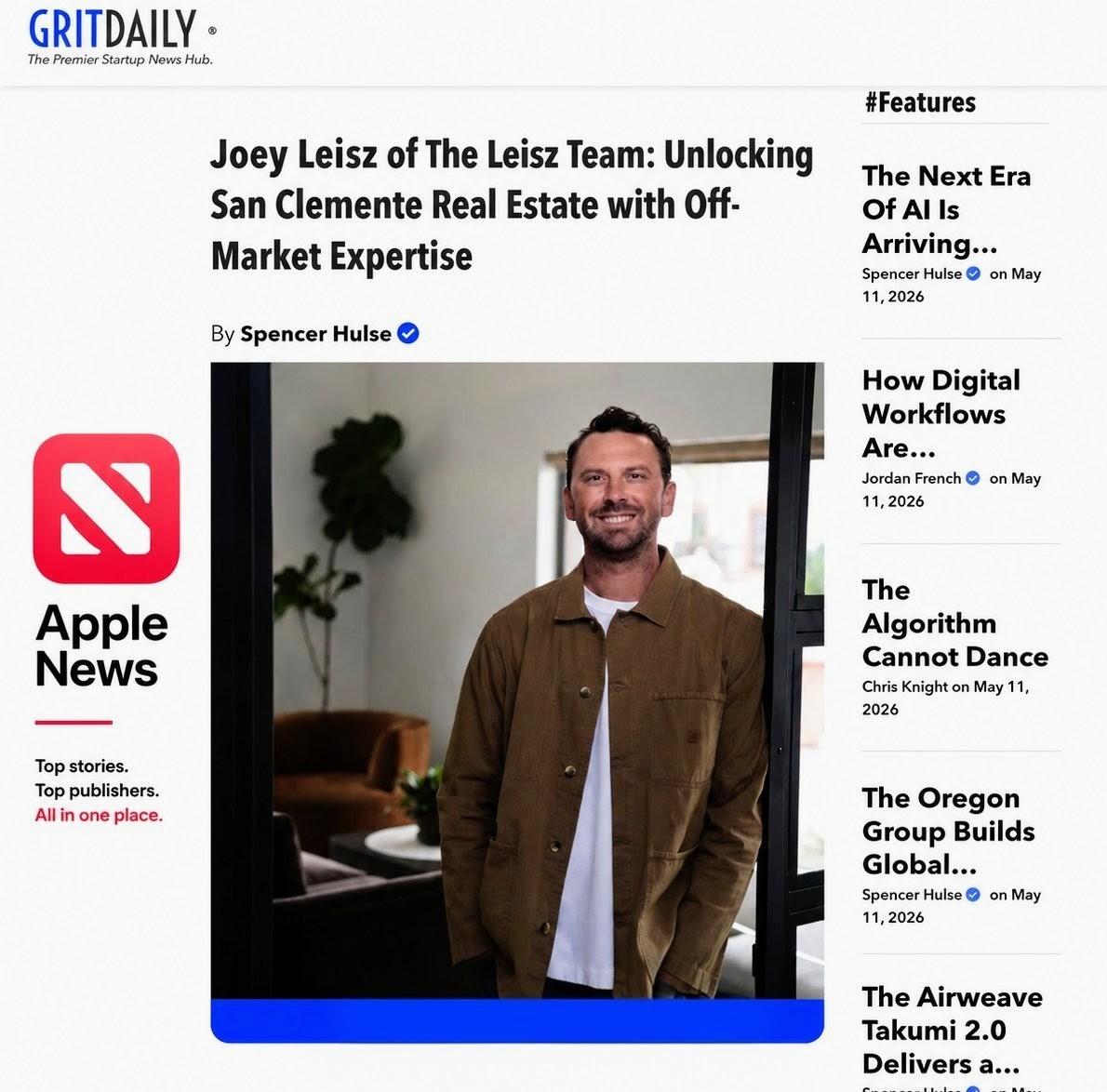 jleisz's tweet photo. A few days ago I was featured in an @applenws article highlighting my approach to navigating the San Clemente real estate market. 

Grateful for the opportunity! 

#TheLeiszTeam #ListItWithLeisz #SanClemente #RealEstate @inhabit_realestate
DRE 02015519

https://t.co/KYWGvRyLAh https://t.co/EJWuwcz1Xb