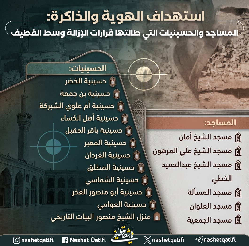 nashetqatifi's tweet photo. 🔴 دائمًا ما يُبرَّر هدم المساجد والحسينيات في القطيف بالتطوير، لكن المشهد المتكرر منذ سنوات يوحي بأن المسألة تتجاوز العمران إلى استهداف الهوية الدينية والطائفة بشكل واضح. https://t.co/upbNamDa2d