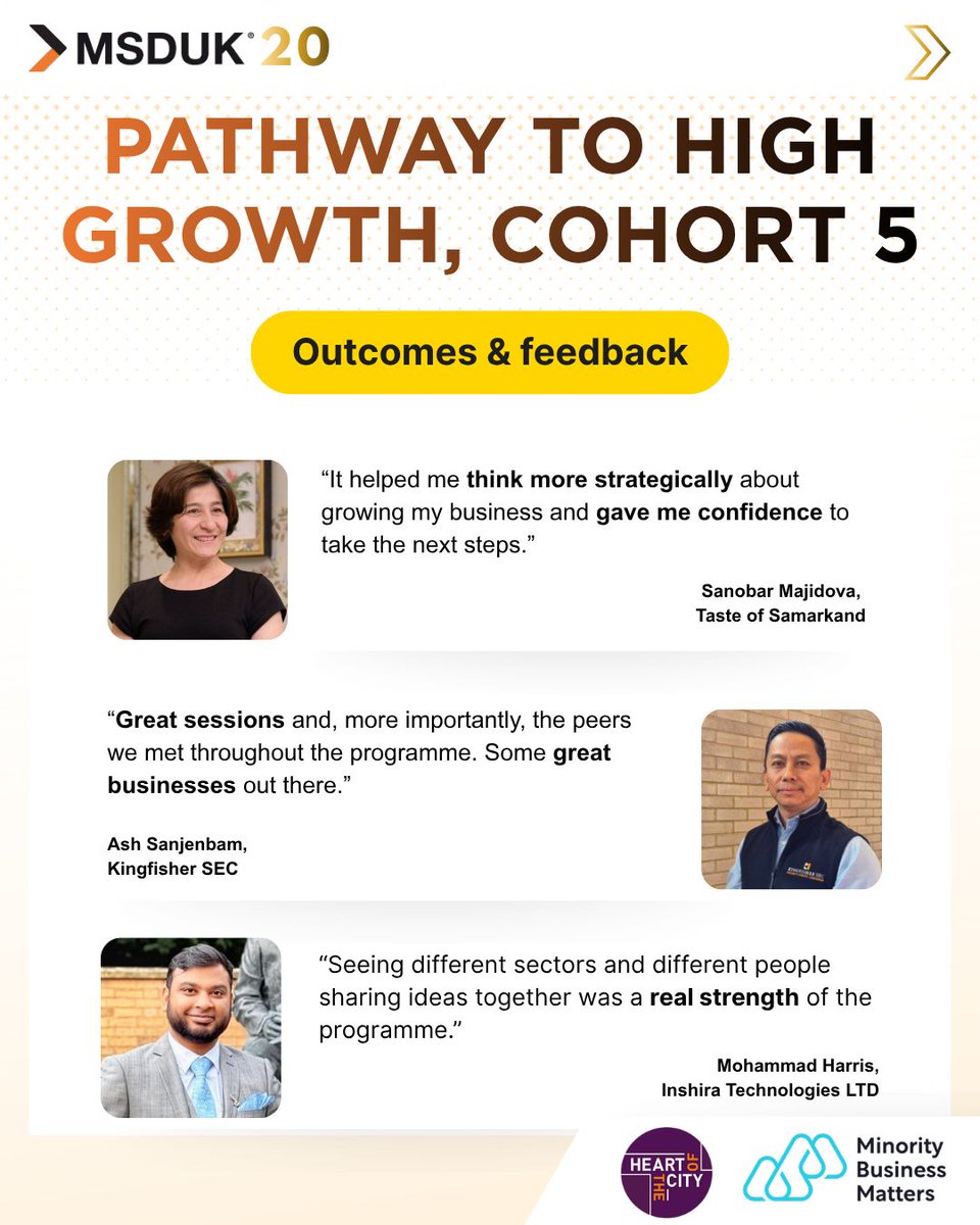 msd_uk's tweet photo. Recent #MSDUK programme highlights:

🔶 MBM marked its 3 Year Anniversary Reunion
🔶 Southwark Supplier Readiness Cohort 2 supported 39 SMEs
🔶 Pathway to High Growth strengthened pitching and B2B readiness

Join future programmes. See the thread for links. 👇 https://t.co/xaXEn4qcpd