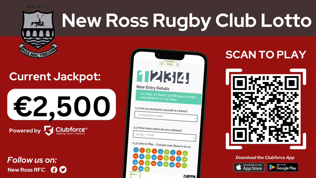 NewRossRFC2014's tweet photo. This week's Lotto Jackpot: €2,500
#NewRoss
Click the link below 👇 to enter this week's draw; https://t.co/x7r585jhjb https://t.co/s9qvjBUV45