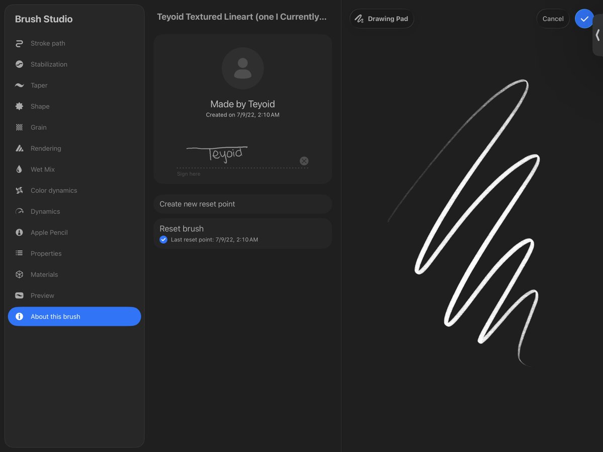 grubbystrawpage's tweet photo. i keep getting asks about the brushes i use for sketching and lining so here they are xD the “smooth line” one i have edited a lot over the years so it won’t be totally accurate though. u should be able to find these for free online. i use procreate btw! https://t.co/2tZr30mV6p