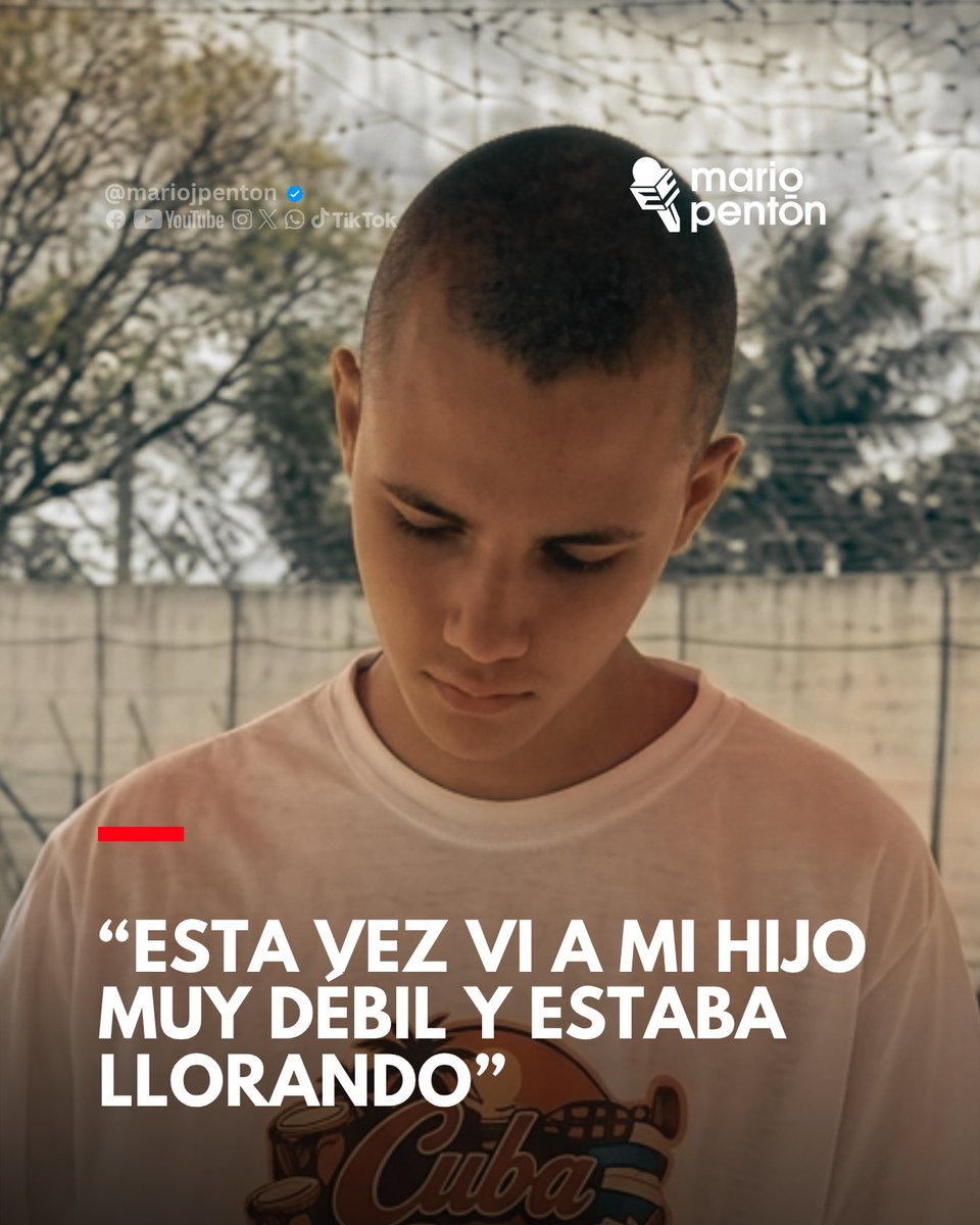 MarioJPenton's tweet photo. 🔴El adolescente cubano Jonathan David Muir Burgos, de 16 años, detenido tras las protestas en Morón, fue encontrado por sus padres en un estado preocupante durante una visita en la prisión de Canaleta. Según relataron, el joven se mostraba débil, afectado emocionalmente y sin recibir la medicación necesaria, lo que aumentó la angustia de la familia.

⭕Además, denunciaron que, tras casi dos meses de detención, no existe documentación oficial que certifique su encarcelamiento. El caso ha generado preocupación entre organizaciones de derechos humanos, que lo vinculan con la represión contra manifestantes en Cuba en medio de la crisis económica y los apagones prolongados.

MARTÍ NOTICIAS