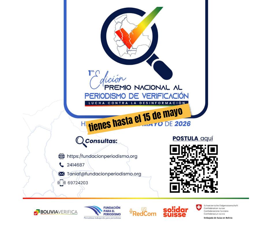 DesconfioA's tweet photo. 🇧🇴 ¡Últimos días para postular al Premio Nacional al Periodismo de Verificación en Bolivia! 
Una iniciativa que refuerza el valor del #factchecking y el periodismo basado en evidencia frente a la #desinformación. 
🔗Consulta las bases: https://t.co/V0U14CkhxS https://t.co/ql4UflQsxP