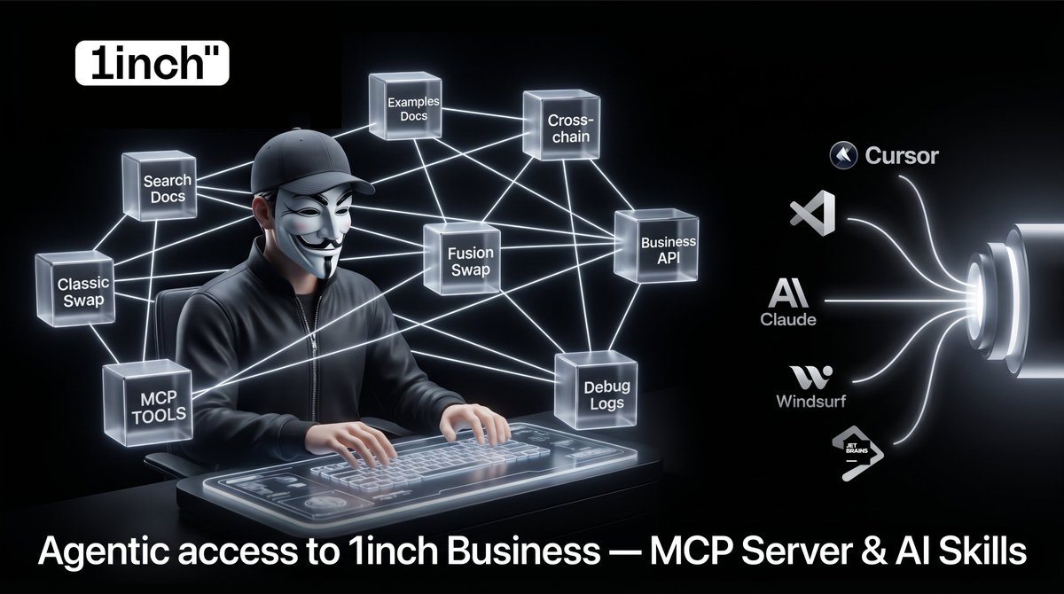 Haezl_Crypto's tweet photo. I’d like to explain once again, in simple terms, what agent-based access to the Business API, via 1inch’s MCP Server and AI Skill - offers 🧐

Here’s what this means in simple terms:

▪️ Your AI assistant (Cursor, VS Code, Claude, Windsurf, etc.) connects to 1inch in seconds;

▪️ 7 MCP tools in a single workflow: search through docs, ready-made examples in TS/Go/Python, execute classic, Fusion, and cross-chain swaps;

▪️ Debug logs right from the chat: paste an error - get a fix;

▪️ Days of manual searching through docs turn into minutes;

▪️ Connection is free, you only pay for the API package.

I think this is a perfect opportunity for builders 🫡