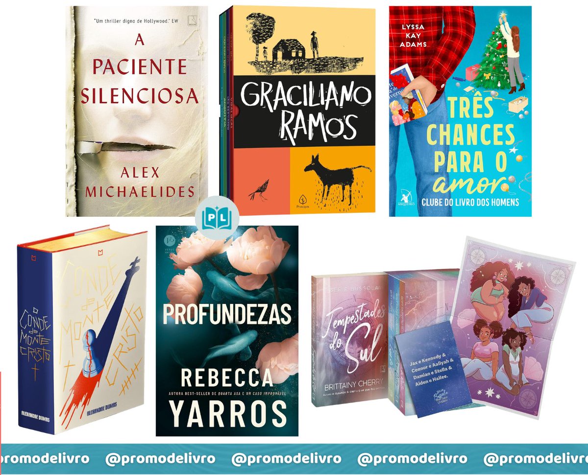 promodelivro's tweet photo. 🚨 Quase esgotando!

📚A paciente silenciosa
💵R$25,99
🛒https://t.co/IS8RDLUHDC

📚Box Graciliano Ramos
💵R$27,35
🛒https://t.co/934BvBEFSj

📚Três chances para o amor
💵R$26,68
🛒https://t.co/NbrRf4aJdt

📚O Conde de Monte-Cristo (capa dura)
💵R$89,89
🛒https://t.co/9VTIl3he42

📚Profundezas
💵R$37,44
🛒https://t.co/Vb2a12Vt74

📚Box Série Bússola
💵R$75,29
🛒https://t.co/FAfzt66wYL