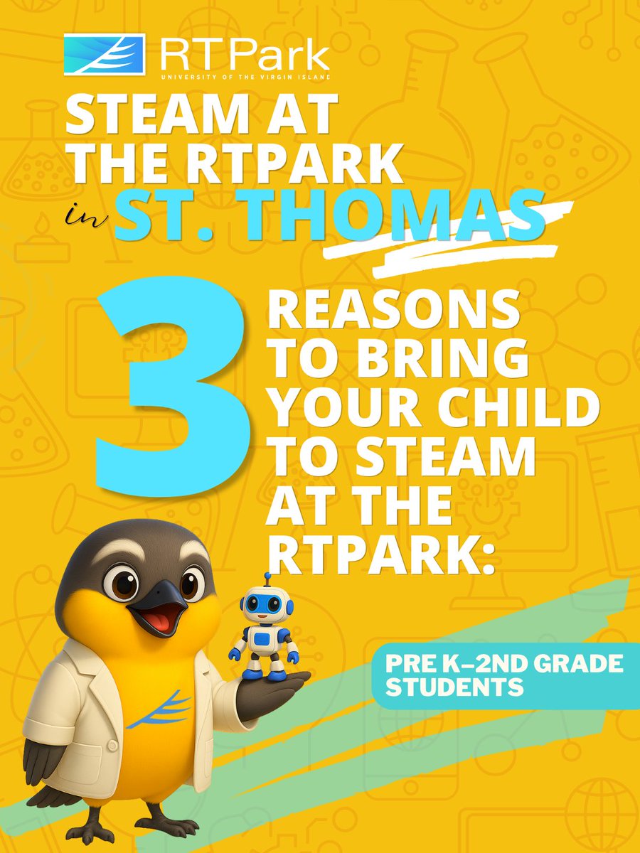 UVIRTP's tweet photo. St. Thomas 🌟 Join The RTPark for STEAM at The RTPark on May 23 at the UVI Soccer Field. Free hands-on STEM fun for Pre-K to 2nd grade students.
Spaces are limited. Register today: https://t.co/JsQbdvCH28
#STEAMatTheRTPark #RTPark #STEMVI https://t.co/K335bIohLP