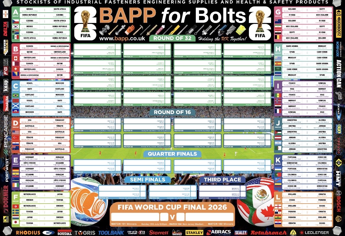 BAPPforBolts's tweet photo. With just over four weeks to the start of the @FIFAWorldCup you still have plenty of time to grab your fixtures wall chart 📊 

With every match, date and time you won’t miss a minute of all Englands 🏴󠁧󠁢󠁥󠁮󠁧󠁿 and Scotlands 🏴󠁧󠁢󠁳󠁣󠁴󠁿 games. ⚽️ 

https://t.co/kGIqVWrIpB https://t.co/YSivOt8Q5W
