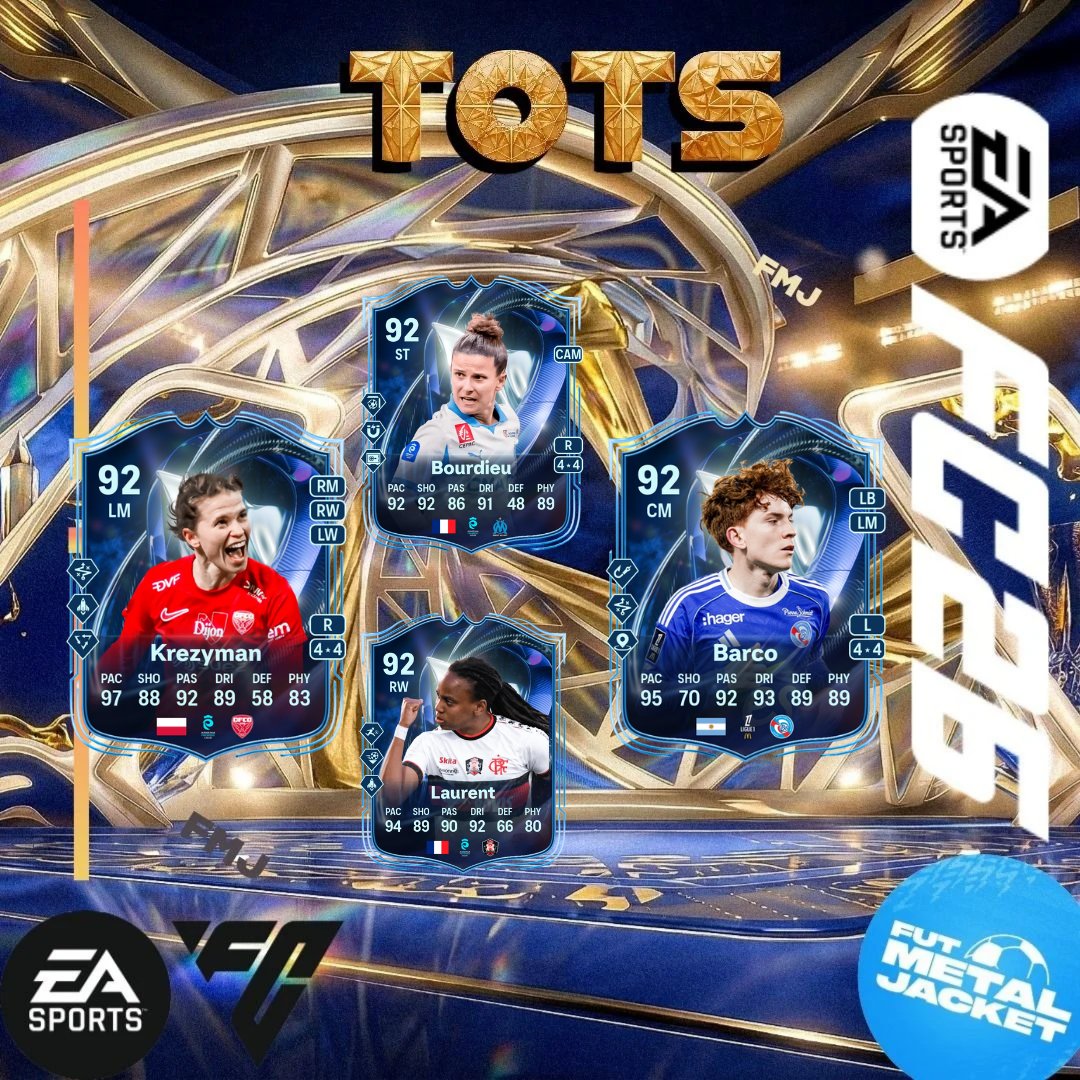 FUTMetalJacket's tweet photo. 📅Programme du soir sur #FC26 (12/05)

🧩Valentin Barco  TOTS MH
🧩Nadia Krezyman, Emelyne Laurent, Mathilde Bourdieu TOTS MH Arkema PL
🧩 PP 4/10 81+
🧩 PP 1/3 91+ TOTS semaine 4
🧩 SBC 3X85+
🧩 TOTS Bundesliga

🧬 Vivacité éclair (max 88/gratuit➡️ accélération, agilité et réactivité +3)