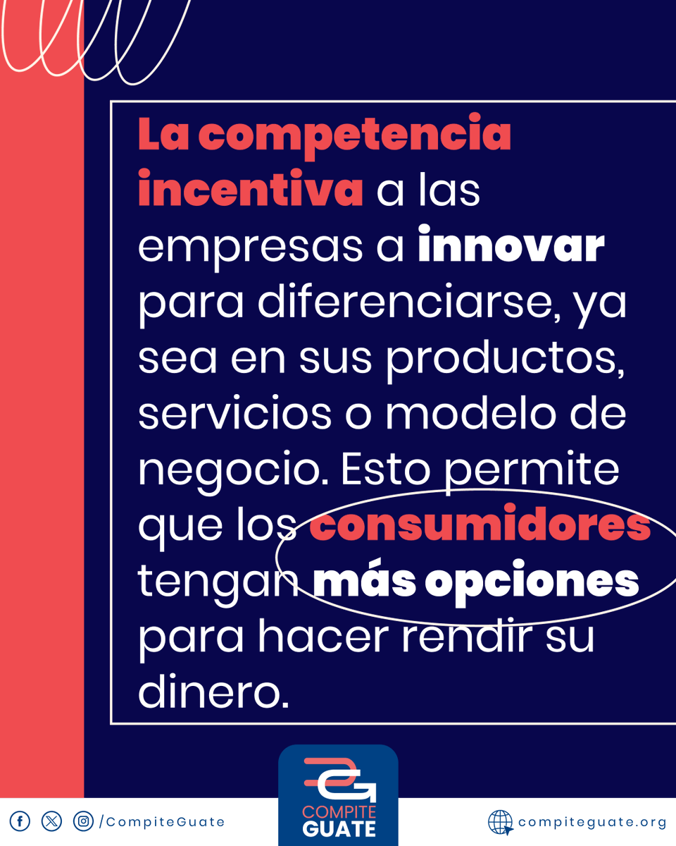 CompiteGuate's tweet photo. ✅Más competencia = más opciones en el mercado. 

Conoce como un mercado competitivo ofrece mayores y mejores opciones en productos y servicios al consumidor. 

📖 Fuente: Mercados y desarrollo: Cómo la competencia puede mejorar vidas, BID (2025). https://t.co/XhDxuppjFq