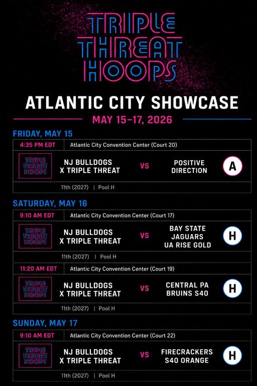 SheaSutter's tweet photo. Hi I’m shea sutter!! I play for thriple threat hoops and here is my schedule for this weekend at Alantic City. https://t.co/ikIk62rpZt
