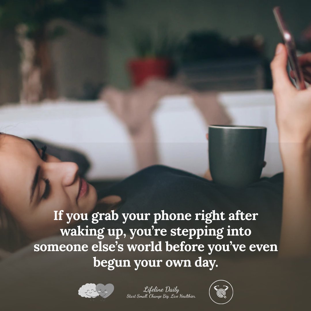 LifelineDaily's tweet photo. Most people check their phone within minutes of waking up. It feels harmless. But it sets a tone that follows you through the rest of the morning.

When you open social media first thing, your brain moves from sleep directly into a stream of external input — other people's news, opinions, highlight moments, and reactions — before your own thoughts have had a chance to form. That's not a neutral start. It puts you into a reactive state before your own day has properly begun.

Research links early morning phone use to higher baseline anxiety and a reduced sense of control over the day ahead. The tone you absorb in those first few minutes tends to stick. If that tone is stressful or overstimulating, it colours everything that follows.

The first 30 minutes after waking are when your brain is transitioning from sleep into full alertness. That window responds well to being protected. Even a short stretch without a screen — enough time to wake up, move, and settle into your own thoughts — can noticeably change how the rest of the morning feels.
You don't need to overhaul your routine. Try moving the phone out of arm's reach before you go to sleep tonight.

What's the first thing you reach for when you wake up — phone or something else?

#LifelineDaily #MorningRoutine #MentalHealth
