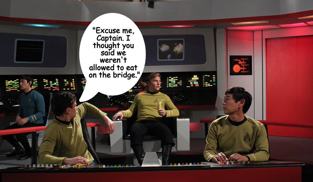 TrekContinues's tweet photo. Uh-oh! It looks like the Captain is breaking his own rules! https://t.co/POhxMTL8UF