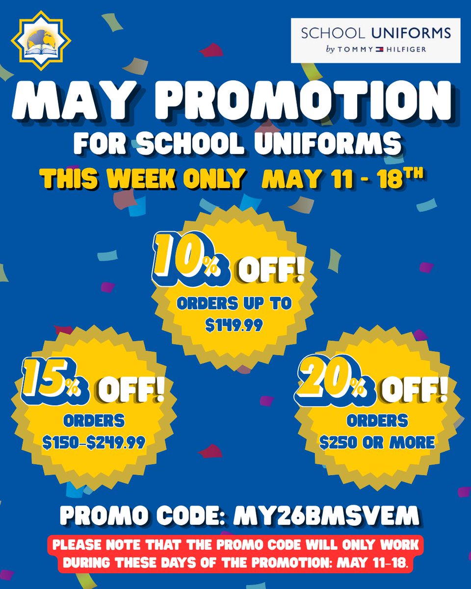 HESAcademies's tweet photo. May Uniform Promotion  https://t.co/N1x58XkfkP via @ParentSquare https://t.co/eFcPbdMnWi