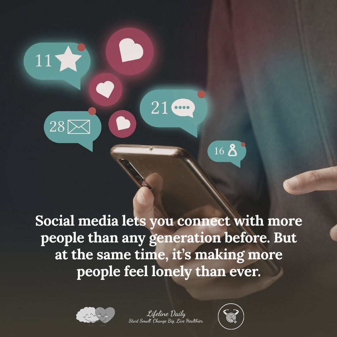 LifelineDaily's tweet photo. Social media connects you to more people than any generation in history. Research suggests it's also making more people feel lonely than ever before.

The mechanism is worth understanding. When you scroll through other people's social lives — their gatherings, their friendships, their shared moments — your brain doesn't register that as connection. It registers it as observation. You're watching life happen, not participating in it.

That distinction matters more than most people realise. Real social connection — the kind that actually reduces loneliness — requires presence, reciprocity, and genuine exchange. Seeing someone's highlight reel keeps you informed about their life. It doesn't replicate the experience of being in it.

Research consistently links heavy passive social media use to increased feelings of loneliness. The more time spent scrolling without engaging, the stronger the sense of being on the outside looking in. Paradoxically, the more connected your feed looks, the more acutely you can feel what you perceive to be missing from your own social life.

If social media leaves you feeling more isolated rather than less, that's not a personal failing. It's a predictable response to a tool that simulates connection without fully delivering it.

Do you ever feel lonelier after time on social media — yes or no?

#LifelineDaily #Loneliness