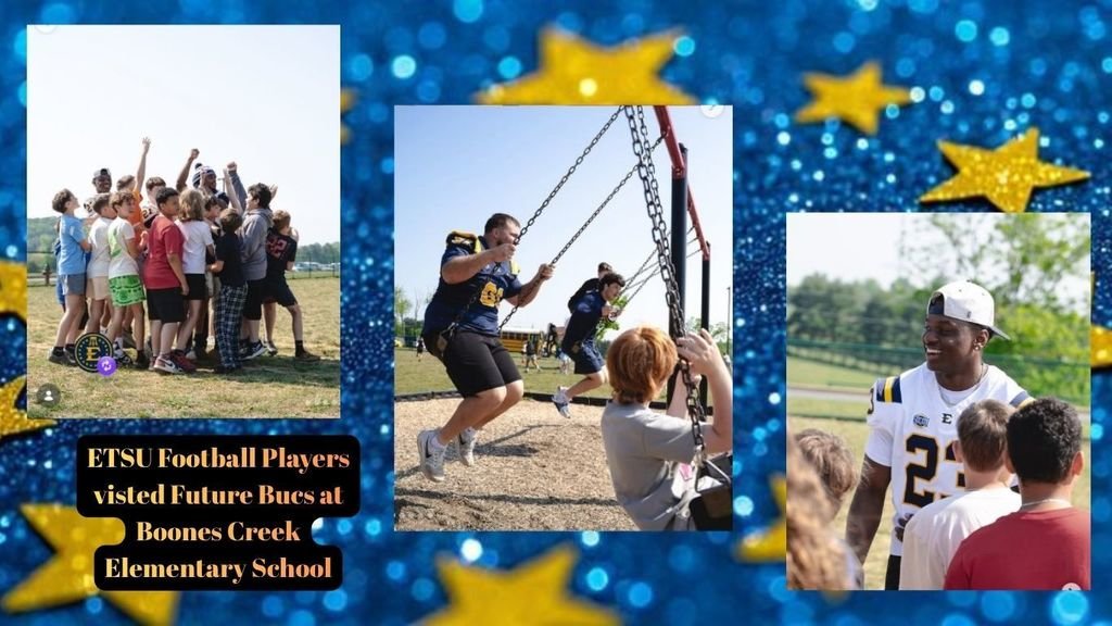 WCDE_TN's tweet photo. ETSU Football Players visited Future Bucs at Boones Creek Elementary School. See more photos here: https://t.co/fQcCScZ6Q4 https://t.co/aVfzJsELt4