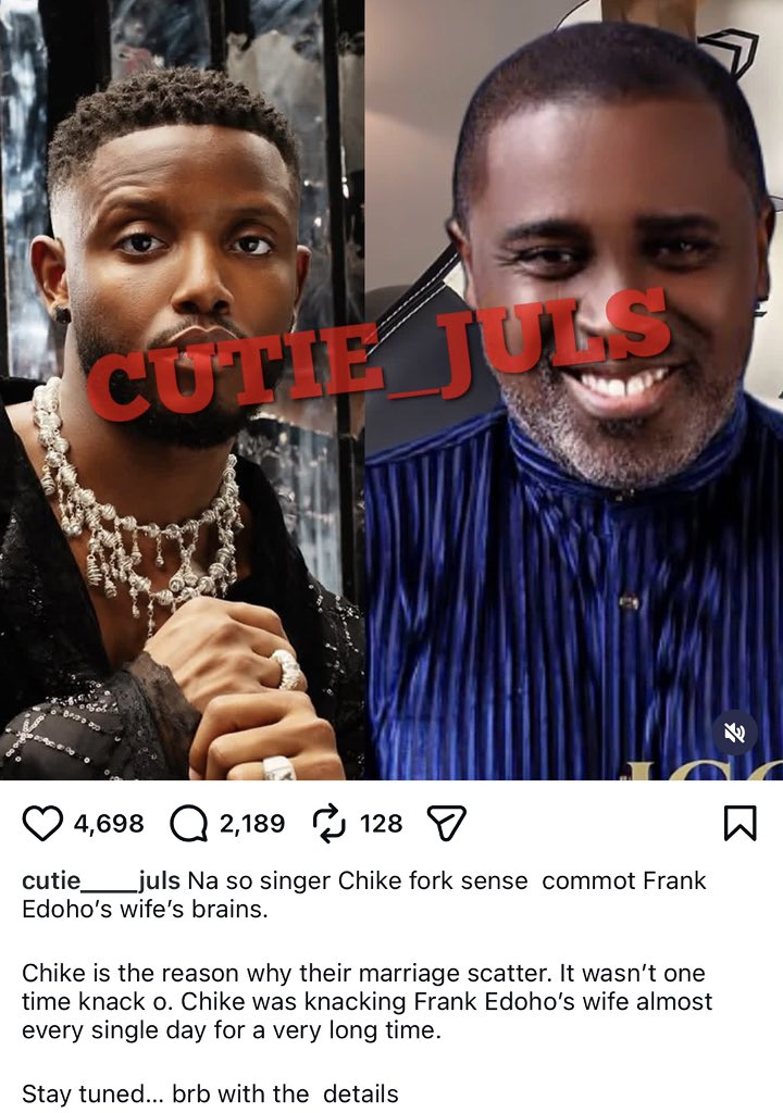 CastGist's tweet photo. Singer Chike accused of Sleeping with TV Show Host Frank Edoho (Who wants to be a millionaire) wife. https://t.co/Rg9pOLQj6D
