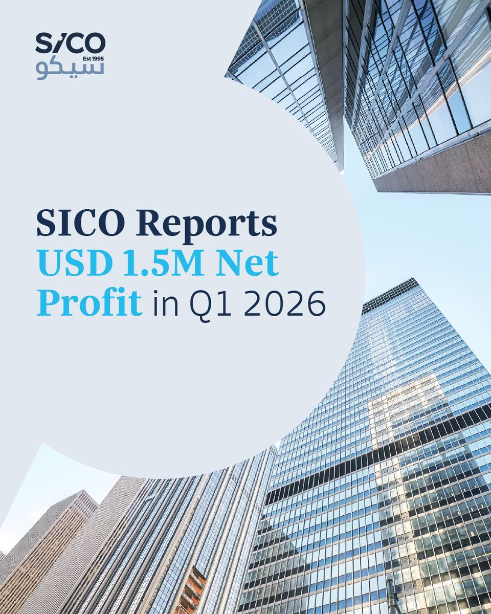 SICOBANK's tweet photo. SICO announced its financial results for the first quarter ended 31 March 2026, reporting a net profit attributable to shareholders of BD 572 thousand (USD 1.5 million). Despite challenging global and regional market conditions, the Group maintained strong operational resilience and continued to advance key strategic initiatives.

Key highlights from the quarter included:
• Assets under management (AUMs) increased to BD 3.1 billion (USD 8.3 billion)
• SICO maintained its position as Bahrain’s leading broker with a 58% market share
• Continued progress on strategic transactions and regional growth initiatives
• Application submitted to launch the “SICO GCC Dividends Fund” in Saudi Arabia

During 2026, SICO also received several regional recognitions, including being named “Best Investment Bank in Bahrain” by Global Finance for the seventh consecutive year, alongside multiple awards from the Financial Times Asset Management Excellence Awards Middle East.
