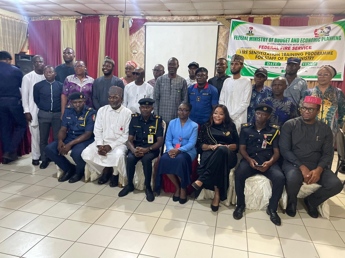 Fedfireng's tweet photo. PICTURE NEWS 
 12/05/2026

Federal Fire Service officers, led by CSF Ishaku, during a fire safety sensitization for Budget Ministry staff in Abuja. The Service encourages organisations to partner in promoting fire safety and protecting lives and property. https://t.co/hxdA0iodwL