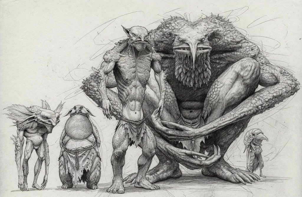 DiscordingTales's tweet photo. @cimerians Reminded me how I redesigned the "greenskins" for The Discording Tales
Shrimlins (far left) out the viscous dripping in caves They turn into stalactite ("Hoblins", 1st left) or stalagmite ("Koblins", 2nd). When both stala-s meet as a column = "Hobkoblin", &amp; many columns = a Troll https://t.co/m7a8fdWKWd