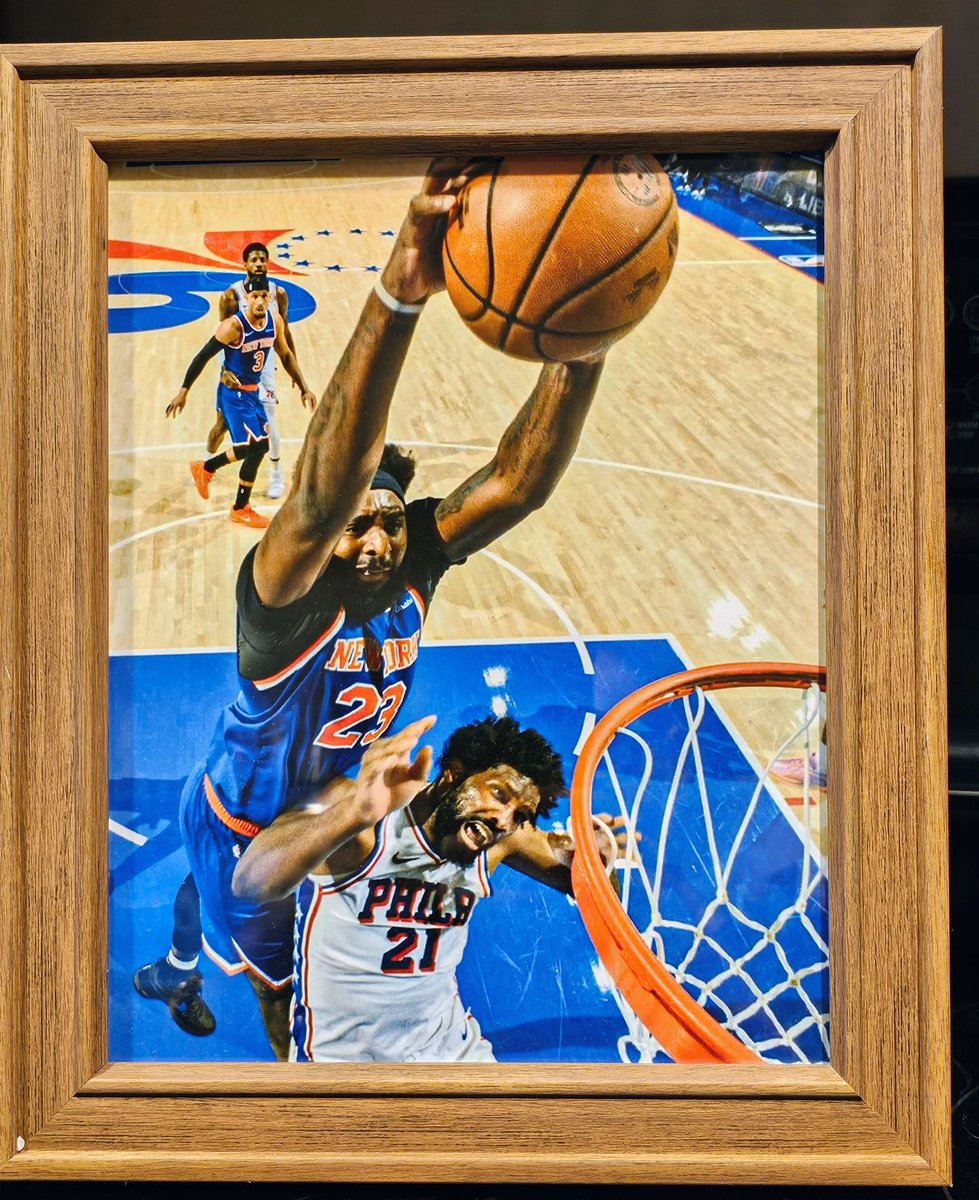 semaj393's tweet photo. @TheKnicksRecap I didn't forget your request Troy. I had to frame this picture of Mitchell 'Big Country' Robinson, dunking on Joel Embid. The dunk is generational. https://t.co/fScybHTHiG