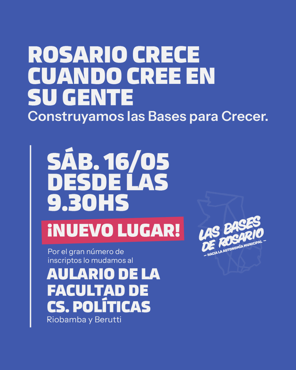 Mariano_Romero5's tweet photo. NUEVO LUGAR ‼️ Nos vemos el sábado a las 9:30hs en Riobamba y Berutti.

Rosario crece cuando hay trabajo, producción y una comunidad organizada empujando para el mismo lado. Y cuando el país entra en crisis, acá golpea primero. Por eso necesitamos construir una ciudad que se defienda a sí misma y cuide a quienes sostienen la economía real.

En Bases para Crecer vamos a reunir a trabajadores, empresarios, gremios, PyMEs, cooperativas y actores de la producción para discutir acuerdos concretos sobre el futuro económico de la ciudad.

Rosario crece cuando cree en su gente.

👉🏼 Inscribite en el link.
https://t.co/u5bExyQICG