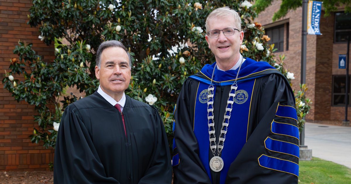 landerpresident's tweet photo. It was a tremendous honor to receive “The Declaration of Thanksgiving and Celebration” from S.C. Chief Justice John Kittredge following Lander's spring commencement exercises.

As we approach the 250th anniversary of the signing of the Declaration of Independence, this proclamation serves as a meaningful reminder of the values that continue to shape our country and communities, including liberty, service and civic responsibility.

I am grateful to Chief Justice Kittredge and South Carolina’s leadership for sharing this with Lander. We remain committed to preparing students to lead with integrity and purpose.

Read the story here: https://t.co/r59bjqwMho