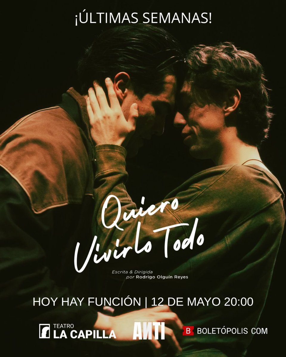 ReynoldsR86's tweet photo. 🎭 Últimas Semanas de #𝐐𝐮𝐢𝐞𝐫𝐨𝐕𝐢𝐯𝐢𝐫𝐥𝐨𝐓𝐨𝐝𝐨 

Se acaba la 2da temporada. Vengan hoy a @LaCapillaTeatro a las 20:00

🎟️ Tengo descuentos vía dm si lo piden ¡nos vemos en el teatro! https://t.co/3cH70iDguN