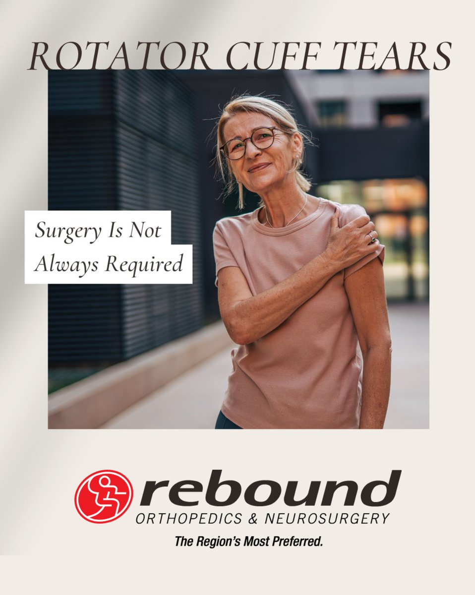 ReboundMD's tweet photo. Many rotator cuff tears—especially small or partial tears—can often be treated without surgery. Conservative care, such as rest, physical therapy, anti-inflammatory treatment, and guided strengthening exercises, can reduce pain and improve shoulder function for many patients. https://t.co/1VfBxo4UV6