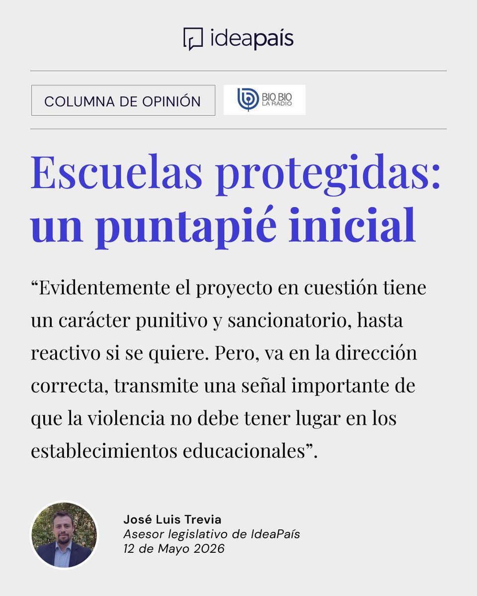 ideapais's tweet photo. Los invitamos a leer la columna del  asesor legislativo de IdeaPaís, José Luis Trevia, publicada en @biobio, en la que se refiere al proyecto de ley “Escuelas Protegidas” ingresado por el gobierno.

https://t.co/ycMKLYR9gQ https://t.co/uknYvCJsh4