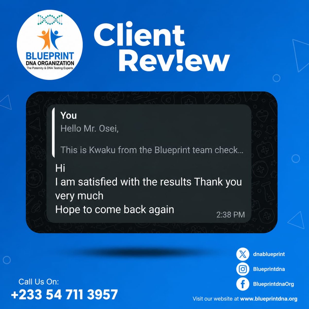 DnaBlueprint's tweet photo. As always once our clients are happy, we are also very happy🥳

For consultation; 0547113957

#PaternityTesting #Ghanatrends #Dna #dnatest #BlueprintDNA https://t.co/XaDB9gPJhU