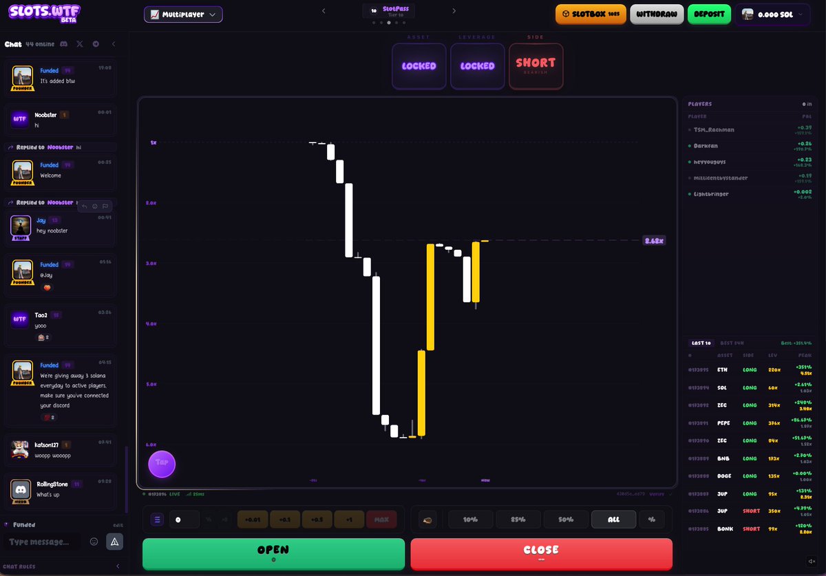 Twice a day, for 30 minutes, Market Open hits!

Crazier volatility, bigger multipliers and better wins

Make sure you're in discord.gg/slotswtf for Market Open alerts