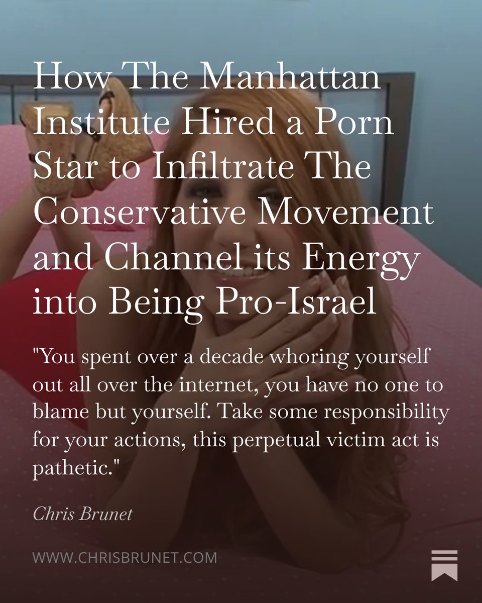 EXCLUSIVE: The Behind the Scenes Story of How The Manhattan Institute (<a href="/suzylebo/">Suzy Shofar</a>, <a href="/christopherrufo/">Christopher F. Rufo ⚔️</a>) Hired a Porn Star (<a href="/buttonslives/">Christina Buttons</a>) to Infiltrate The Conservative Movement and Channel its Energy into Being Pro-Israel

link in comment 👇