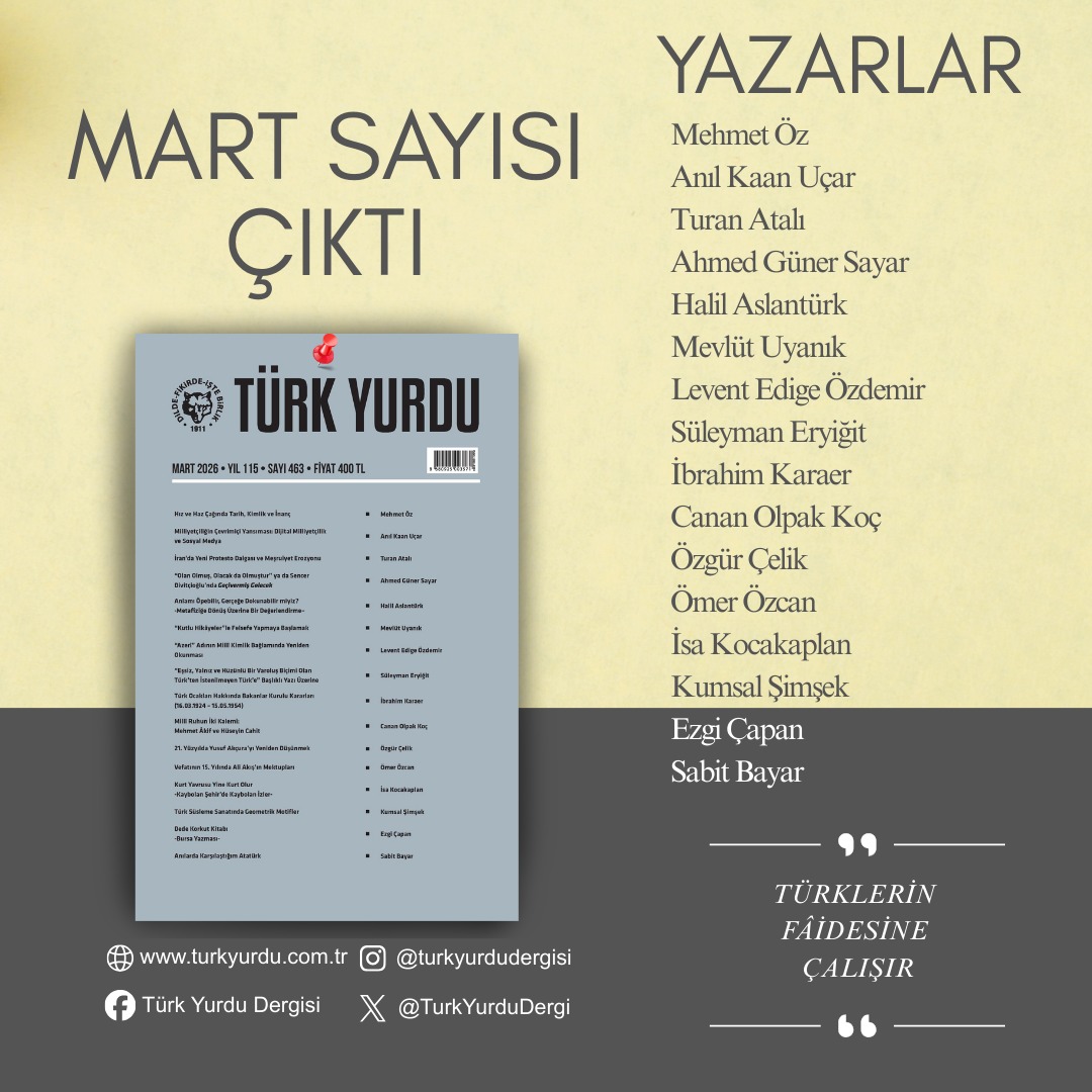 BayarSabit's tweet photo. Türk Yurdu dergisinin Mart 2026 sayısında "Anılarda Karşılaştığım Atatürk" başlıklı bir yazı ile yer almıştım. Biraz gecikmeli de olsa buradan duyurmak istedim. Dergide emeği geçenlere şükranlarımı sunuyorum. 
@TurkYurduDergi 
@aysebusrapaksoy https://t.co/mWMN3D162f