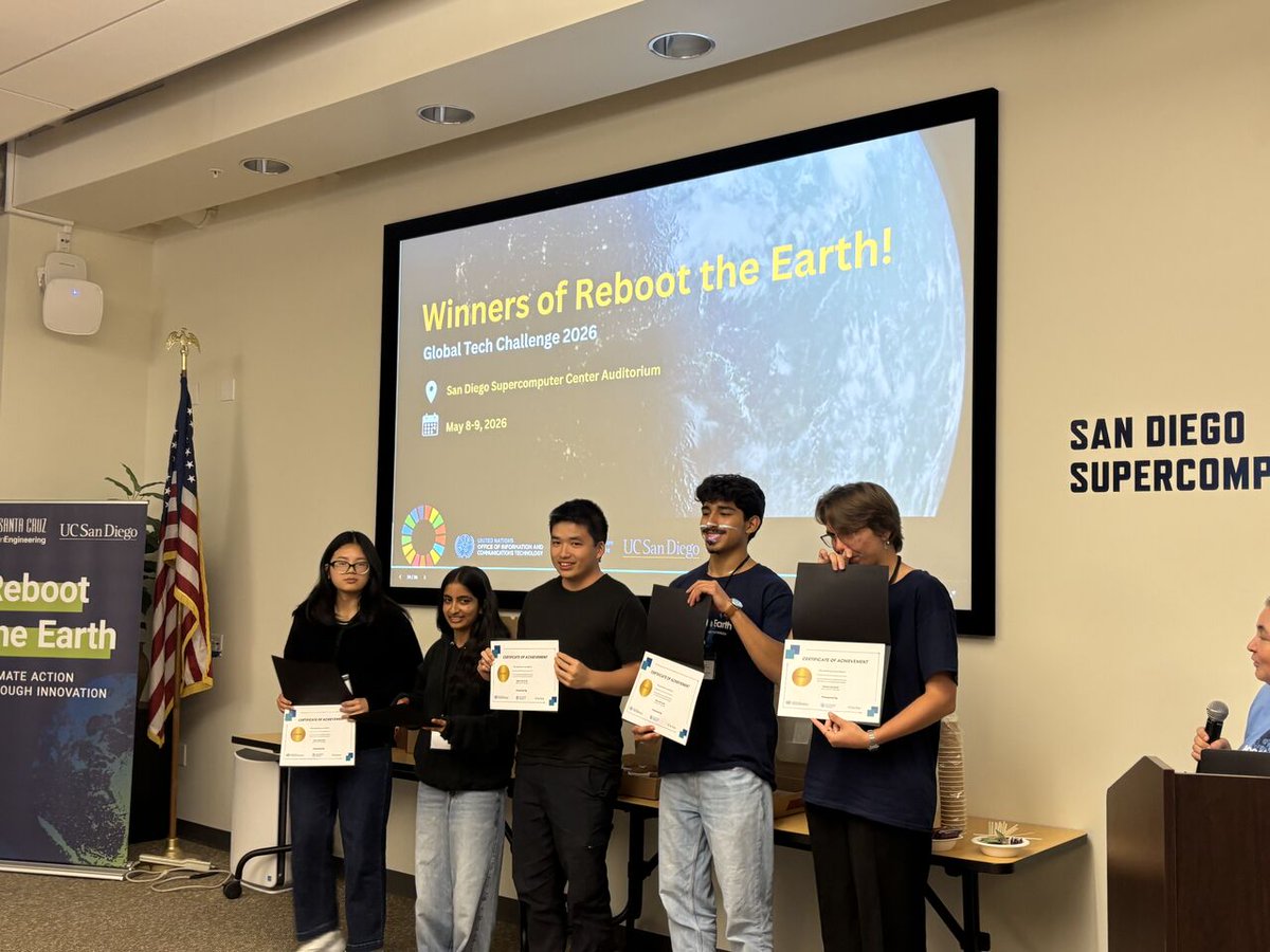 UN_OICT's tweet photo. Congrats to Team 619° for winning #RebootTheEarth San Diego 2026 with FireLink🔥

An SMS-powered platform helping communities share real-time wildfire updates and access emergency support, without internet or smartphones. 🌍

#TechForGood @ucsdlibrary @FAOeagriculture @SDSC_UCSD https://t.co/4CMEPHb22x