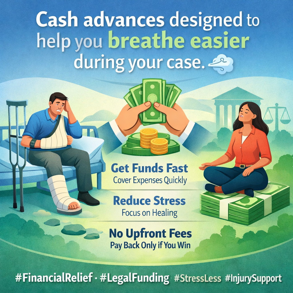 CLFunding's tweet photo. Cash advances designed to help you breathe easier during your case. 💨 #FinancialRelief #LegalFunding #StressLess #InjurySupport https://t.co/PexQN6Z4yu