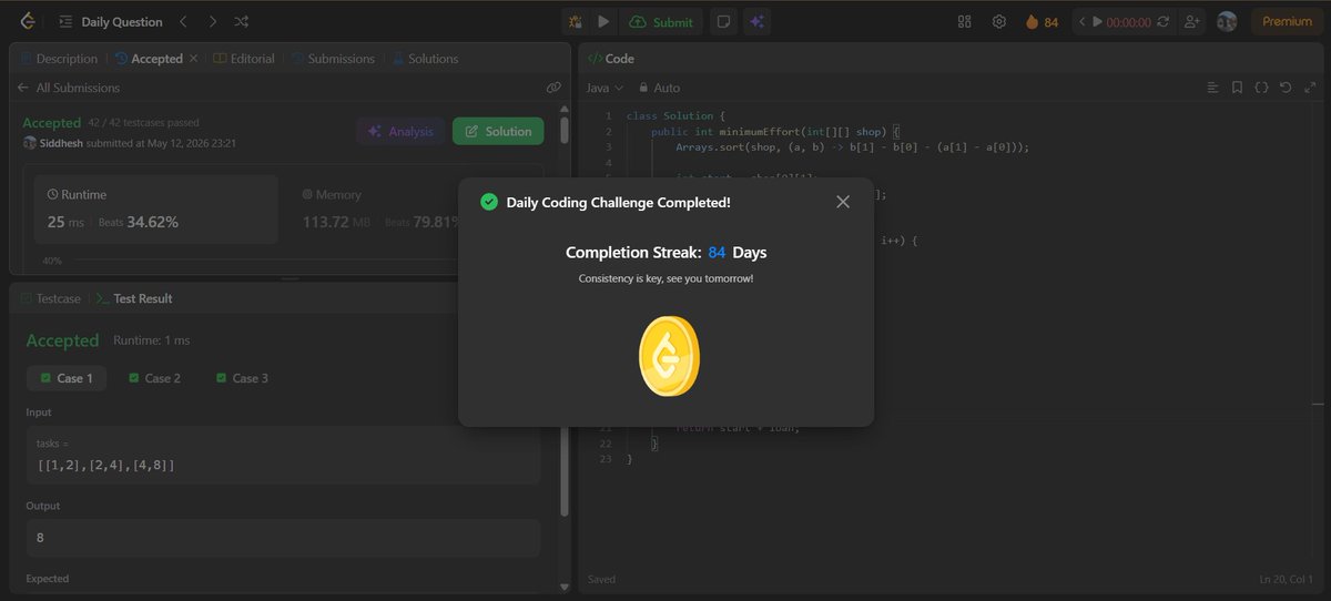 Siddhesh_2110's tweet photo. Day 160 ๐
โ
LC POTD
โ
GFG POTD
โ
CF 1x Problem
Today was all about observation and implementation.
CF Insight (Lucky?):
Sometimes the simplest logic is enough - just split, sum, compare.
#Day160 #DSA #Codeforces #LeetCode #GeeksforGeeks https://t.co/rXvRUHgzm4