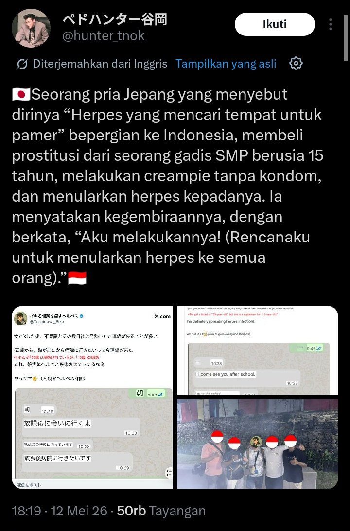 VIRALKAN ‼️ pedofil Jepang beraksi di Indonesia. Parahnya dia juga pengidap Herpes.☣️☠️