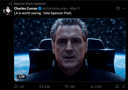 bcmerchant's tweet photo. Bold move from @spencerpratt to position himself as the pro-AI slop candidate for mayor of a city where thousands of workers in its most famous industry are out of work and big tech is actively trying to help corporations like Disney automate more of them https://t.co/baIiV59ANj