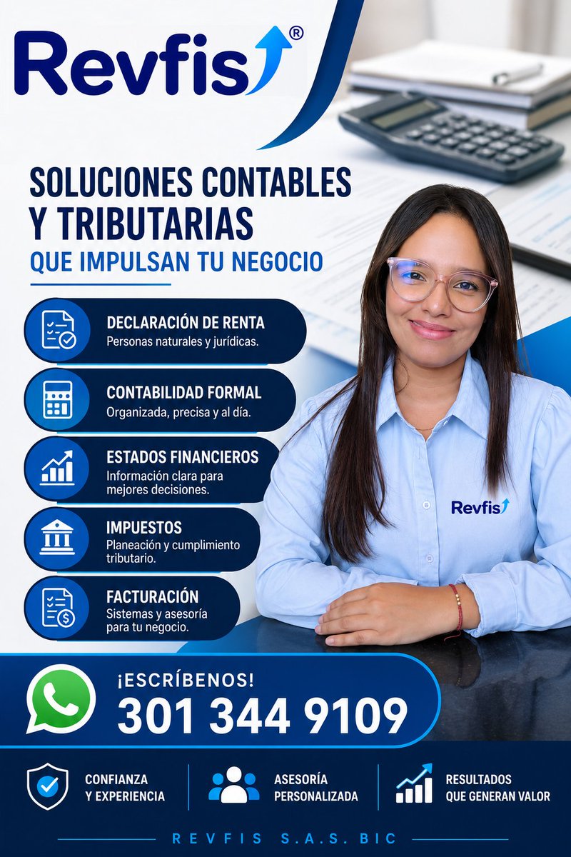 Revfis_sas's tweet photo. Impulsamos tu crecimiento con soluciones contables y tributarias confiables. https://t.co/QazFvbdIlY