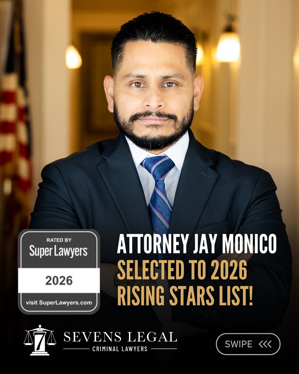 SevensLegalSD's tweet photo. 🏆 Congratulations to Sevens Legal attorney Jay Monico on being named to the Super Lawyers Rising Stars list once again, a distinction that reflects both his skill and the respect he’s earned within the legal community. Swipe ➡️ to get the full details about this achievement.

⚖️ Each year, only a small percentage of attorneys are selected to the Rising Stars list through a rigorous process combining peer recognition and independent research. This honor highlights Jay’s dedication to criminal defense and his commitment to those he represents.

📞 We are proud to celebrate this well-earned achievement and the impact Jay Monico continues to make as an attorney at Sevens Legal! If you need legal help in San Diego, call our firm now at (858) 777-7777 for a free legal consultation.

#SuperLawyers #RisingStar #CriminalDefense #SanDiego #SevensLegalCriminalLawyers

Sevens Legal Criminal Lawyers is led by Samantha Greene, Certified Criminal Law Specialist (State Bar of California Board of Legal Specialization), Dan Greene, Trial Lawyer of the Year (2019, Criminal Defense Bar Association of San Diego), and Kerry Steigerwalt, AV Preeminent® Rated (Martindale-Hubbell) for 10+ years. Our attorneys bring decades of combined criminal defense experience. Office: San Diego, CA.

Disclaimer: This post is for informational purposes only and does not constitute legal advice or create an attorney-client relationship. Past results do not guarantee future outcomes. Each case is unique and should be evaluated by a qualified attorney. For legal advice, please contact our office directly.