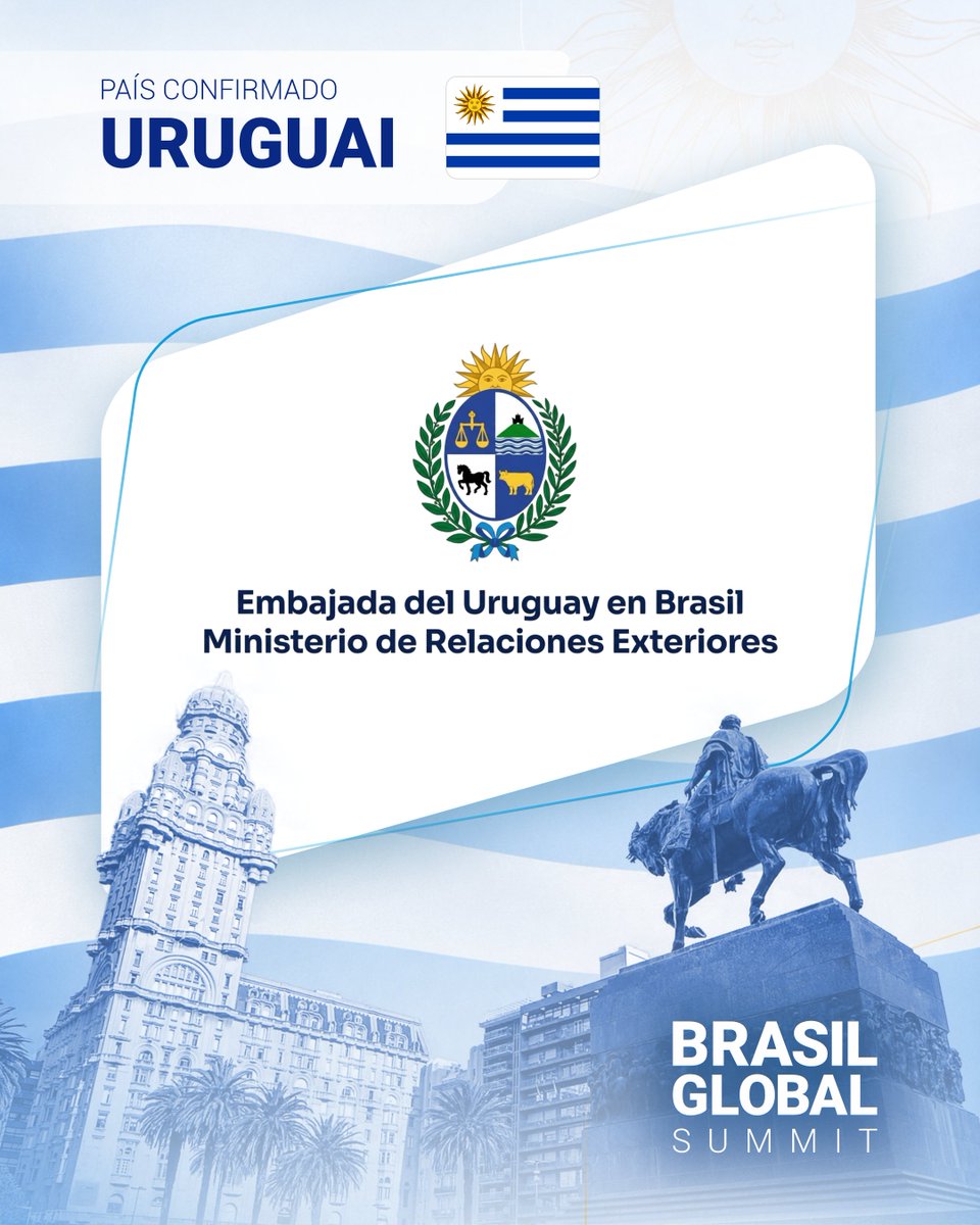 brasilglobal_'s tweet photo. O primeiro país confirmado no Brasil Global 2026 é o Uruguai. 🇺🇾

Representada pela Embaixada do Uruguai no Brasil, por meio do Ministério das Relações Exteriores, a participação uruguaia reforça uma relação histórica de proximidade, cooperação e integração com o Brasil. https://t.co/EfT7KRzqPp